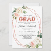 Invitation Fête de graduation Fille Blush Rose Floral (Devant)