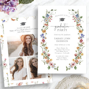 Invitation Fête de graduation Fleur sauvage colorée