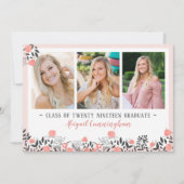 Invitation Fête de graduation Floral Rose géométrique Gold Bl (Devant)