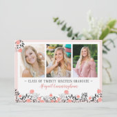 Invitation Fête de graduation Floral Rose géométrique Gold Bl (Debout devant)