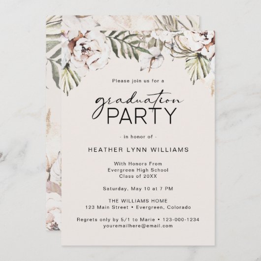 Invitation Fête de graduation florale (Devant / Derrière)