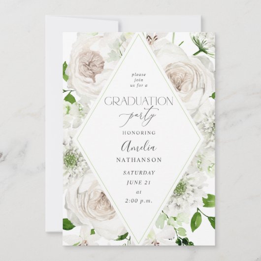 Invitation Fête de graduation Florale Blanche (Devant)
