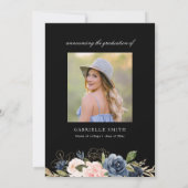 Invitation Fête de graduation florale bleue et blush de la Ma (Dos)