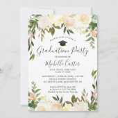 Invitation Fête de Graduation Florale Neutre Blanc Vert (Devant)