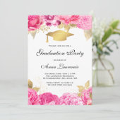 Invitation Fête de graduation Florale rose (Debout devant)