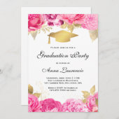 Invitation Fête de graduation Florale rose (Devant / Derrière)