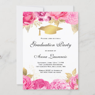 Invitation Fête de graduation Florale rose