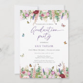 Invitation Fête de graduation florale rose romantique violet (Devant)