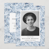Invitation Fête de graduation géométrique Indigo Blue Waterco (Devant / Derrière)
