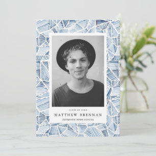 Invitation Fête de graduation géométrique Indigo Blue Waterco