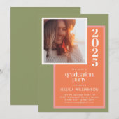 Invitation Fête de graduation géométrique moderne Coral et ve (Devant / Derrière)