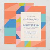 Invitation Fête de graduation géométrique orange moderne (Devant / Derrière)