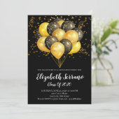 Invitation Fête de graduation Gold & Black Balloons & Confett (Debout devant)