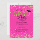 Invitation Fête de graduation Hot rose Black Gold Parties sci (Devant)