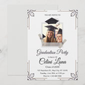 Invitation Fête de graduation illustrative Gris et Noir (Devant / Derrière)