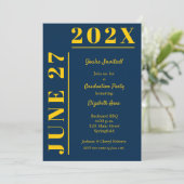 Invitation Fête de graduation jaune et bleu (Debout devant)