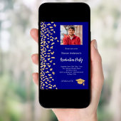 Invitation Fête de graduation marine bleu or confetti photo