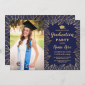 Invitation Fête de graduation Marine Gold Leaf Automne Automn (Devant / Derrière)