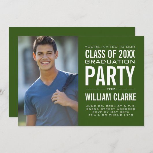 Invitation Fête de graduation masculine moderne (Devant / Derrière)