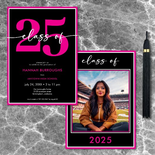 Invitation Fête de graduation minimale rose moderne