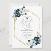 Invitation fête de graduation moderne à cadre floral bleu (Devant)