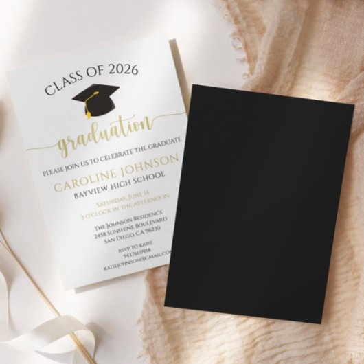 Invitation Fête de graduation moderne Black and Gold