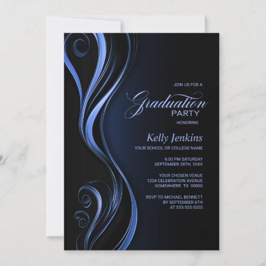 Invitation Fête de Graduation moderne Black Blue (Devant)