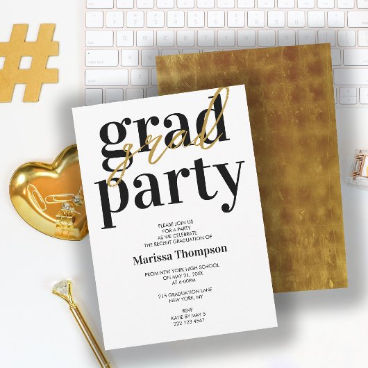 Invitation Fête de graduation moderne Black & Gold