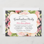Invitation Fête de graduation moderne Blush Rose Floral Strip (Devant)
