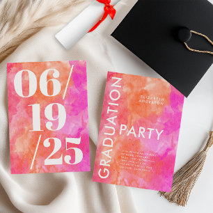 Invitation Fête de graduation moderne Bold Rose et orange