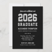 Invitation Fête de graduation moderne de Black Grey 2025 (Devant)