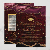 Invitation Fête de graduation moderne en marbre rouge  (Devant / Derrière)