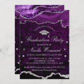 Invitation Fête de graduation moderne en marbre violet (Devant / Derrière)