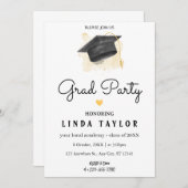 Invitation Fête de graduation moderne GRAD Black Gold (Devant / Derrière)