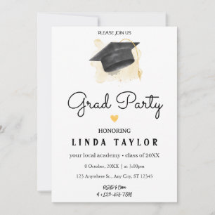 Invitation Fête de graduation moderne GRAD Black Gold