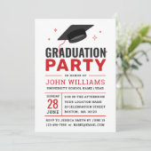 Invitation Fête de graduation moderne Gras Rouge Noir Blanc P (Debout devant)
