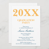 Invitation Fête de graduation moderne jaune et bleu (Devant / Derrière)