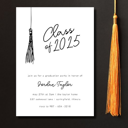 Invitation Fête de graduation moderne minima Tassel noir blan