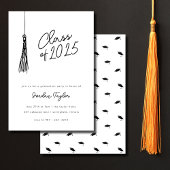 Invitation Fête de graduation moderne minima Tassel noir blan