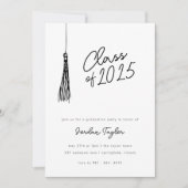 Invitation Fête de graduation moderne minima Tassel noir blan (Devant)