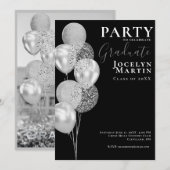 Invitation Fête de graduation moderne minimal noir argent pho (Devant / Derrière)