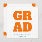 Invitation Fête de graduation moderne Orange et Carré bleu (Devant / Derrière)