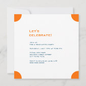 Invitation Fête de graduation moderne Orange et Carré bleu (Dos)
