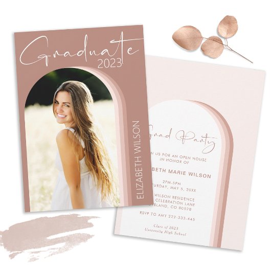 Invitation Fête de graduation moderne Photo rose
