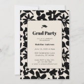 Invitation Fête de graduation moderne Retro Black Floral (Devant)