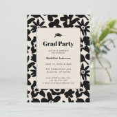 Invitation Fête de graduation moderne Retro Black Floral (Debout devant)