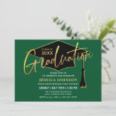 Invitation Fête de graduation moderne simple dorée verte (Debout devant)
