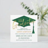 Invitation Fête de graduation moderne simple dorée verte (Debout devant)