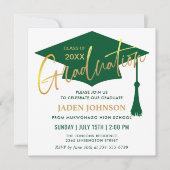 Invitation Fête de graduation moderne simple dorée verte (Devant)