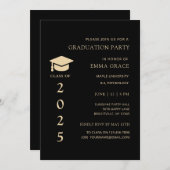 Invitation Fête de graduation moderne simple Noir et Or (Devant / Derrière)